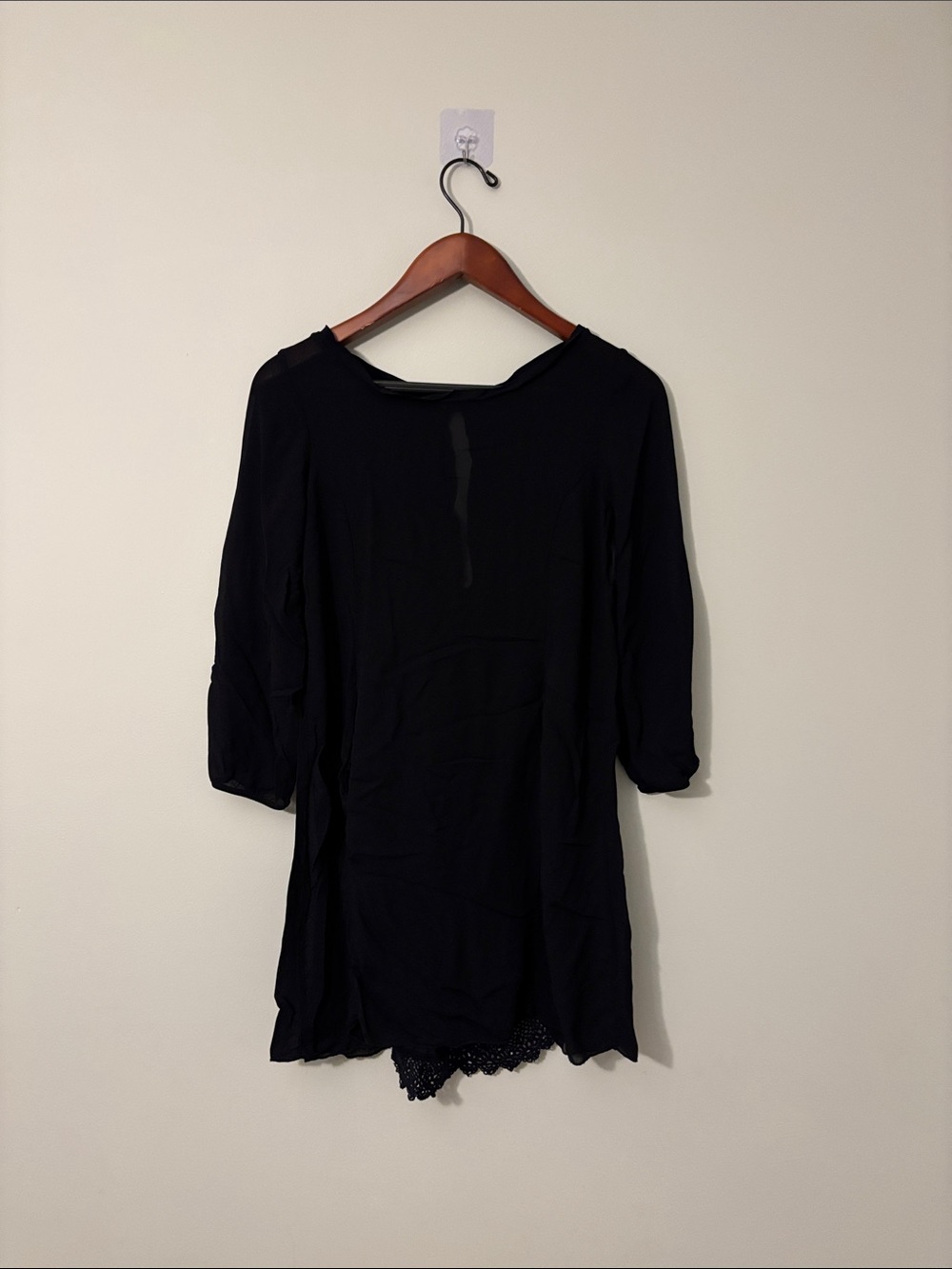 Giulia's Black Crochet-Hem Tunic - made in Italy